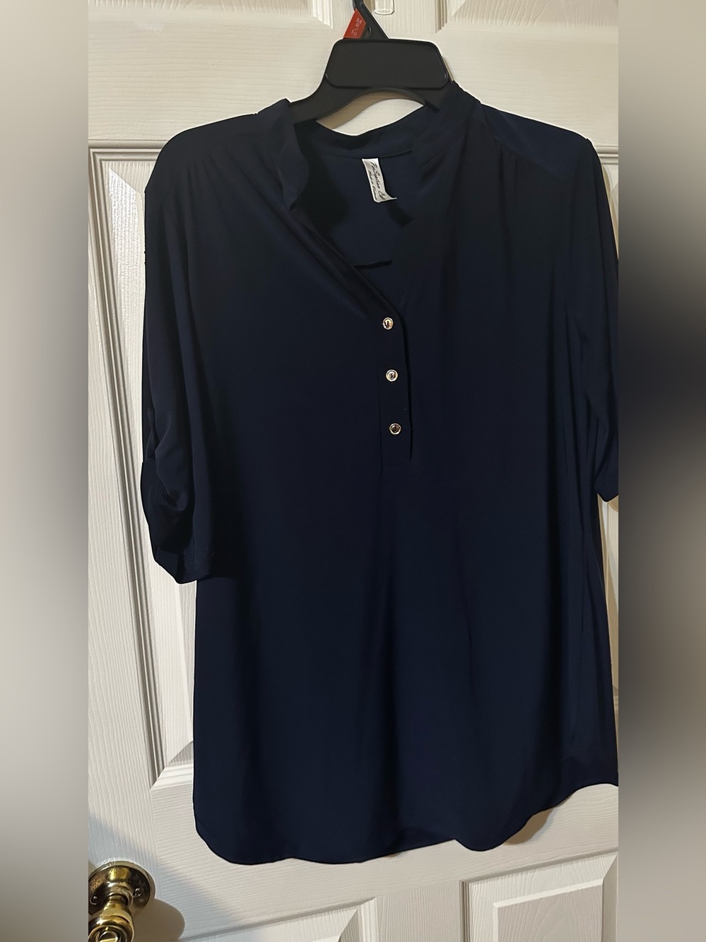 PerSeption Concept Navy Button-Front Tunic Blouse
